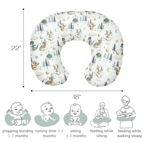 HawSkgFub Watercolor Cute Dragon Fairy Tale Nursing Pillow Cover for Baby Boys, Cloud Moon Star Dragons Egg Breastfeeding Pillow Slipcover, Nursing Pillowcase for Newborn Infant, Cover Only