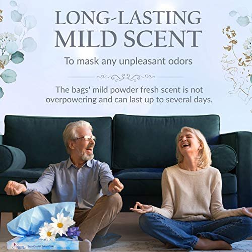 Heaven Scent Hygiene Bags 1.5MIL ULTRA-THICK Discreet Waste Disposal | Made in the USA | Mild Baby Powder Scented Trash Bags for Adult Briefs & Feminine Products - Small, 50 Bags