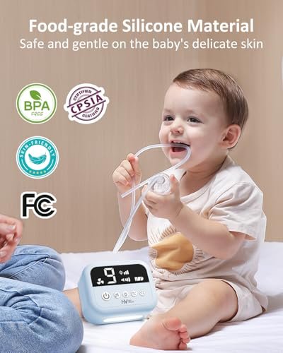 HEYVALUE Nasal Aspirator for Baby, Hospital Grade Nose Sucker with 9 Levels Suction, Night Light and Nursery Rhyme Soothing, Electric Nose Suction for Baby with Food-Grade Silicone Tips Blue