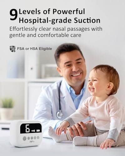 HEYVALUE Nasal Aspirator for Baby, Hospital Grade Nose Sucker with 9 Levels Suction, Night Light and Nursery Rhyme Soothing Function, Electric Nose Suction for Baby with Food-Grade Silicone Tips