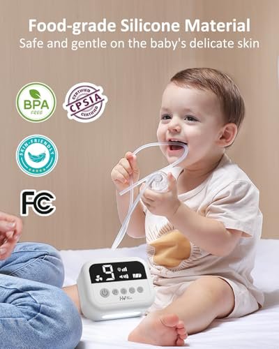 HEYVALUE Nasal Aspirator for Baby, Hospital Grade Nose Sucker with 9 Levels Suction, Night Light and Nursery Rhyme Soothing Function, Electric Nose Suction for Baby with Food-Grade Silicone Tips