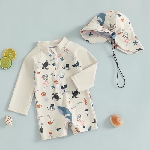 Hnyenmcko Baby/Toddler Boy Rash Guard Swimsuit Long Sleeve One Piece Zipper Swimwear Sunsuit Infant Bathing Suit Beachwear