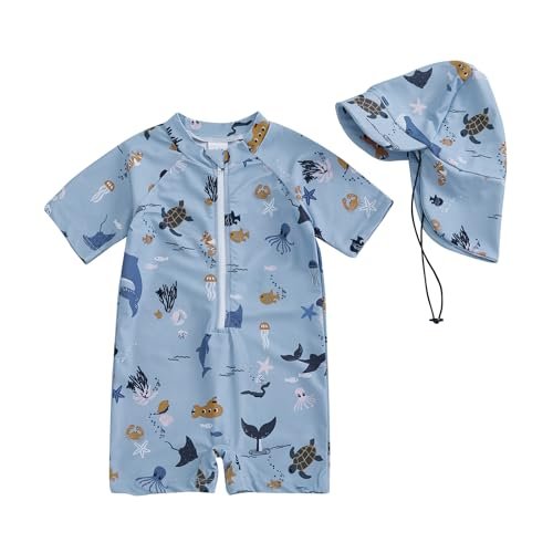 Hnyenmcko Infant Baby Boy Girls Rash Guard Swimsuit Short Sleeve Zipper Bathing Suit Toddler One Piece Swimwear Sunsuit
