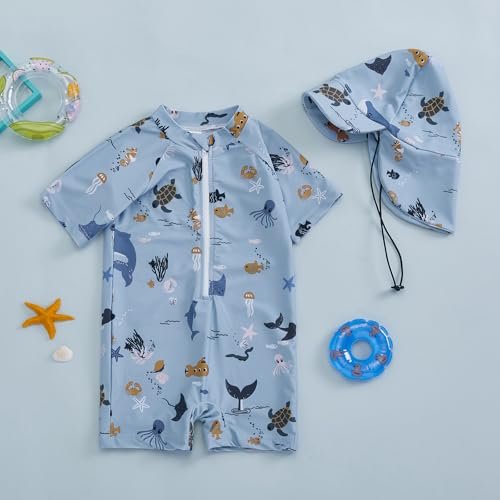 Hnyenmcko Infant Baby Boy Girls Rash Guard Swimsuit Short Sleeve Zipper Bathing Suit Toddler One Piece Swimwear Sunsuit