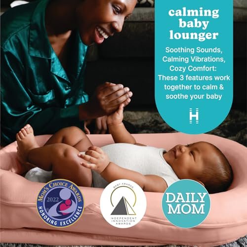 Homedics 3-in-1 Calming Baby Cushion, Soothing Comfort for Newborns & Infants, Snuggling Sensation, Sound and Vibration, Designed for Safety, Cordless, Rechargeable & Machine-Washable, Coral