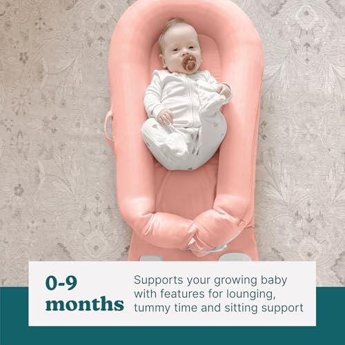 Homedics 3-in-1 Calming Baby Cushion, Soothing Comfort for Newborns & Infants, Snuggling Sensation, Sound and Vibration, Designed for Safety, Cordless, Rechargeable & Machine-Washable, Coral