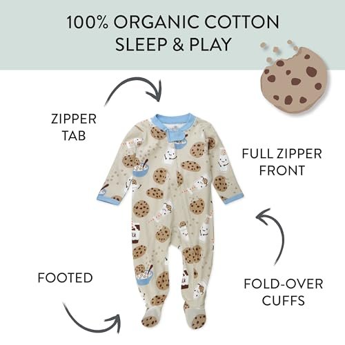 HonestBaby Sleep & Play Footed One-Piece Pajama Sleeper 100% Organic Cotton, Baby Boys