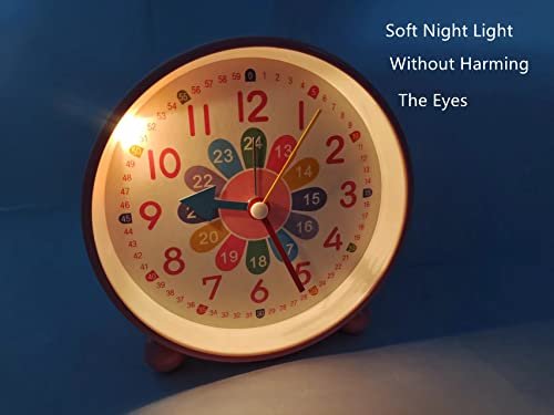 HOTIYOK Telling Time Teaching Clock for Nursery Kids Learning Alarm Clock 4 Inch Analog Clock Small Cute Table Clocks Girls Bedroom Desk Silent Non Ticking Educational Clock(Pink)