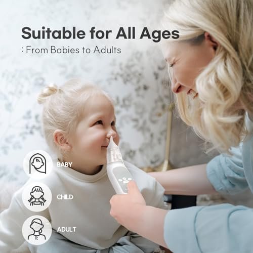 HubiBaby Nasal Aspirator for Baby, Electric Nose Aspirator, Nose Sucker, Automatic Nose Cleaner with 3 Silicone Tips, Adjustable Suction Level, Music and Light Soothing Function - FSA/HSA Eligible