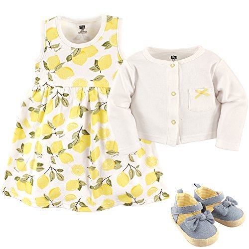 Hudson Baby baby-girls Cotton Dress, Cardigan and Shoe Set