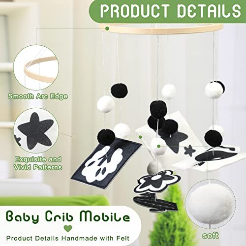 HyDren Baby Mobile for Crib Black and White Crib Mobile Nursery Crib Mobile Handmade Mobiles Decor for Baby Shower Gifts Ceiling Hanging Decorations 2 Styles