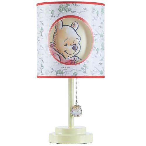 Idea Nuova Disney Winnie The Pooh 2 Layer Cut Out Shade Stick Table Lamp with Figural Pull Chain and Themed Printed Decorative Shade