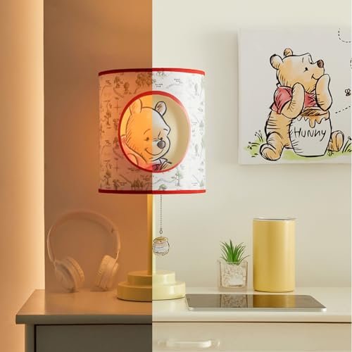 Idea Nuova Disney Winnie The Pooh 2 Layer Cut Out Shade Stick Table Lamp with Figural Pull Chain and Themed Printed Decorative Shade