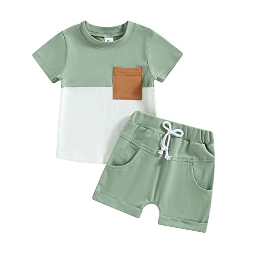 Infant Baby Boy Summer Clothes Outfit Color Block T-shirt Shorts Set Toddler Checkerboard Clothes 6 12 18 24 Months