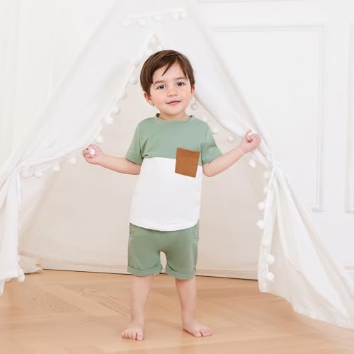 Infant Baby Boy Summer Clothes Outfit Color Block T-shirt Shorts Set Toddler Checkerboard Clothes 6 12 18 24 Months