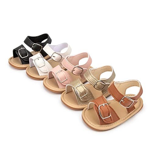 Infant Baby Boys Girls Summer Sandals Brown Newborn Lightweight Pu Leather Non-slip Rubber Sole Toddler Outdoor Beach Open Toe First Walker Shoes 12-18 Months