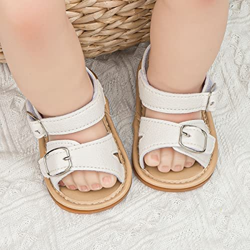 Infant Baby Boys Girls Summer Sandals Brown Newborn Lightweight Pu Leather Non-slip Rubber Sole Toddler Outdoor Beach Open Toe First Walker Shoes 12-18 Months