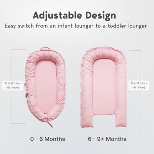 Infant Lounger, Baby Nest Cover for Baby Girls & Boys, Newborn Essentials for Baby 0-12 Months, 100% Cotton Breathable, Co Sleeper Portable Travel Bed (Misty_Rose)
