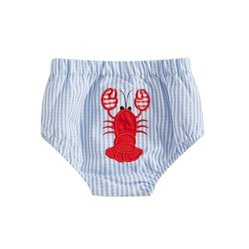 Infant Newborn Baby Boy Summer Outfit Lobster Crawfish Bubble Shorts Striped Diaper Cover Bloomers Smocked Clothes