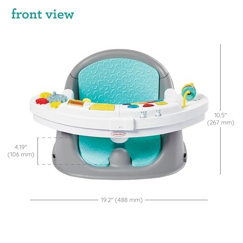 Infantino Music & Lights 3-in-1 Discovery Seat & Booster, Toddler Booster Seat for Dining Table or Kitchen Chair, Baby Activity Center & Snack Tray, Teal
