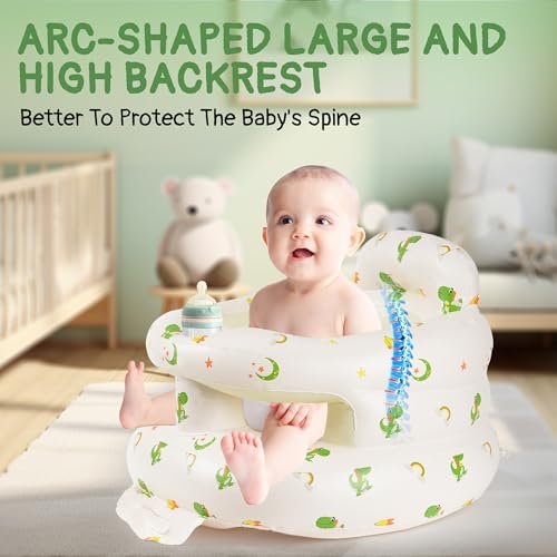 Inflatable Baby Seat for Babies 3-36 Months, Aloxina Sit Me Up Floor Chair with Built-in Air Pump, Infant Support Seat for Sitting & Learning to Sit, Full Surround Design (Dinosaur)