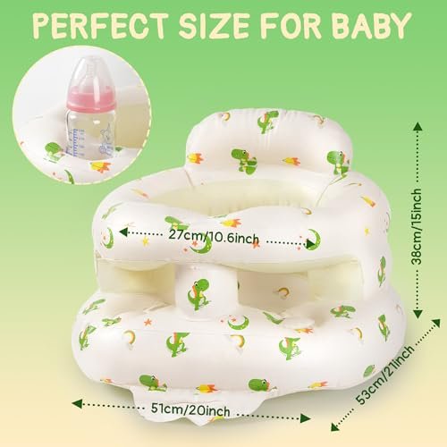 Inflatable Baby Seat for Babies 3-36 Months, Aloxina Sit Me Up Floor Chair with Built-in Air Pump, Infant Support Seat for Sitting & Learning to Sit, Full Surround Design (Dinosaur)