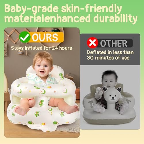 Inflatable Baby Seat for Babies 3-36 Months, Aloxina Sit Me Up Floor Chair with Built-in Air Pump, Infant Support Seat for Sitting & Learning to Sit, Full Surround Design (Dinosaur)