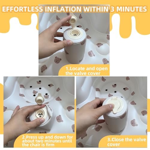 Inflatable Baby Seat for Babies 3-36 Months, Built in Air Pump Baby Chair Sit Me up Floor Seat for Baby, Bumbo Seat for Learning to Sit, Feeding, Camping (Bear)