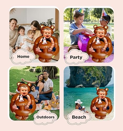 Inflatable Baby Seat with Tray – Comfortable Sit-Me-Up Chair, Built-in Air Pump, Soft Blow-Up Floor Seat with Back Support for Infants Learning to Sit 3 Months & Up (Bear)