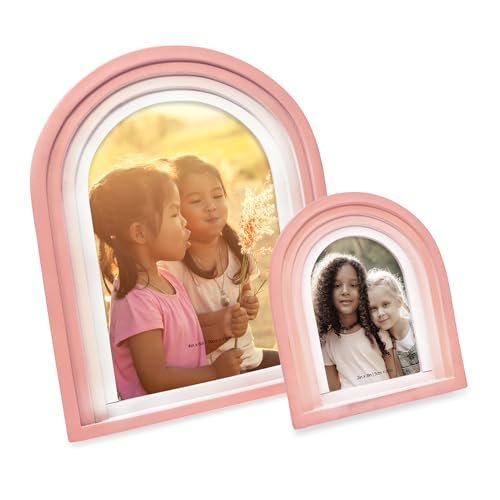 Isaac Jacobs 2x3 Vertical Pink Arc Resin Picture Frame with Gradient Design, Decorative Photo Frame, Tabletop & Wall Display, Hanging Display & Home Decor (2x3, Pink)