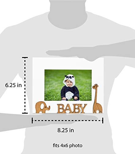 Isaac Jacobs Wood Sentiments “Baby” Picture Frame, 4x6 inch, Photo Gift for Family, Tabletop, Desktop Display & Wall Display, Animal Cutout Details (White)