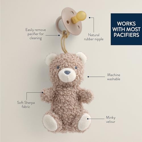 Itzy Ritzy Pacifier & Lovey Set - Natural Rubber Paci with Stuffed Animal Lovey - Detachable Plush Bear Pacifier Holder & Coordinating Natural Rubber Soother, Ideal for Ages 0-6 Months (Bear)