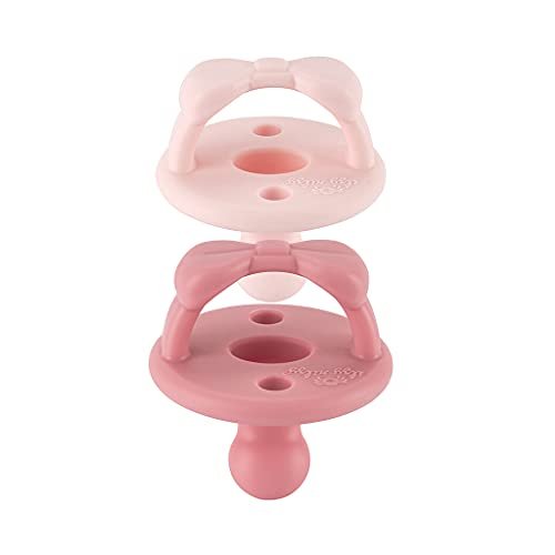Itzy Ritzy Silicone Orthodontic Pacifiers - Itzy Soother with Collapsible Handle & Two Air Holes for Added Safety, Baby Pacifiers for Ages 0 - 6 Months (Ballet Slipper & Primrose)