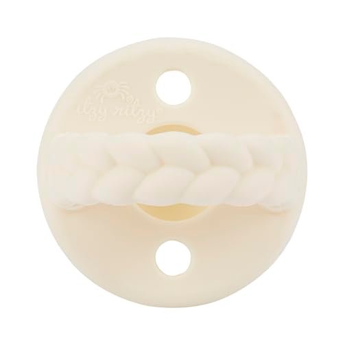 Itzy Ritzy Silicone Pacifiers for Ages 6-18 Months - Itzy Soother Pacifiers Feature Collapsible Handle & Two Air Holes for Added Safety; Set of 2 in Toast & Buttercream, Ages 6-18 Months