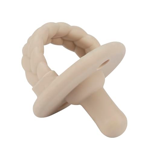 Itzy Ritzy Silicone Pacifiers for Ages 6-18 Months - Itzy Soother Pacifiers Feature Collapsible Handle & Two Air Holes for Added Safety; Set of 2 in Toast & Buttercream, Ages 6-18 Months