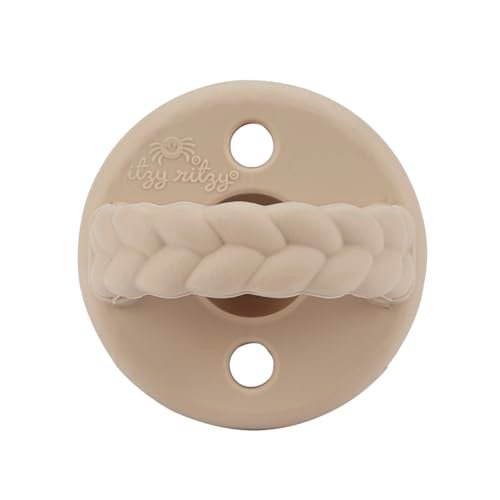 Itzy Ritzy Silicone Pacifiers for Ages 6-18 Months - Itzy Soother Pacifiers Feature Collapsible Handle & Two Air Holes for Added Safety; Set of 2 in Toast & Buttercream, Ages 6-18 Months