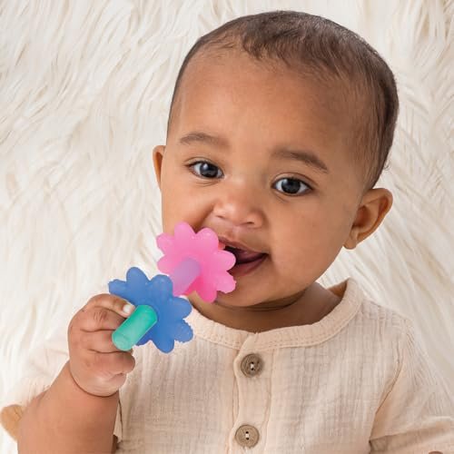 Itzy Ritzy Teensy Tube Teether; Textured Hollow Baby Teething Tube That Reaches Front Teeth & Back Molars, Made of Soft Silicone (Pink Rainbow)