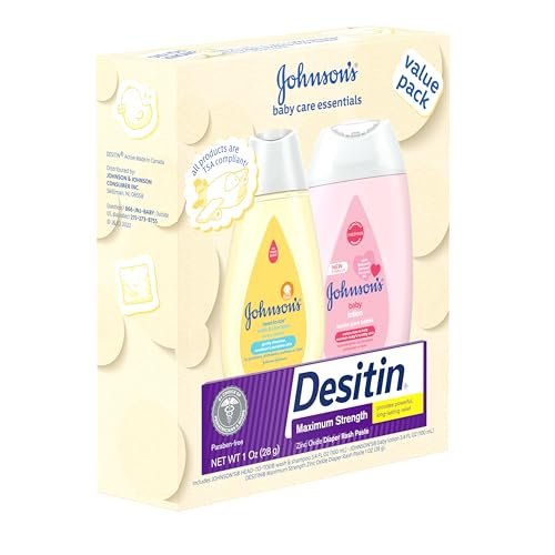Johnson's Baby Care Essentials Gift Set, Body Lotion, & Zinc Oxide Diaper Rash Paste for Baby's Delicate Skin, Value Pack, Travel-Size, Bath Essentials Must Haves, Baby Gifts, 3 Items