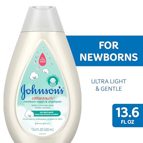 Johnson's CottonTouch Newborn Baby Body Wash & Shampoo, Gentle & Tear-Free, Made with Real Cotton, Gently Washes Away Dirt & Germs, Sulfate- & Paraben-Free for Sensitive Skin, 13.6 fl. oz