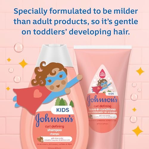 Johnson's Kids Curl Defining Leave-In Conditioner + Shea Butter, Tear-Free, Paraben-, Sulfate- & Dye-Free, Hypoallergenic & Gentle for Toddlers' Haircare, Bath Essentials, 6.8 fl. oz