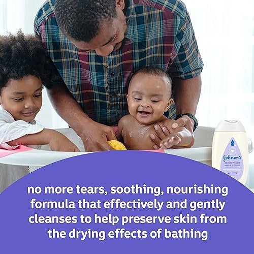 Johnson's Sensitive Care Baby Body Wash & Shampoo, Daily Moisturizing 2-in-1 Baby Wash & Shampoo to Gently Cleanse Dry, Sensitive Skin, Lightly Scented, Tear-Free, Hypoallergenic, 13.6 fl. oz