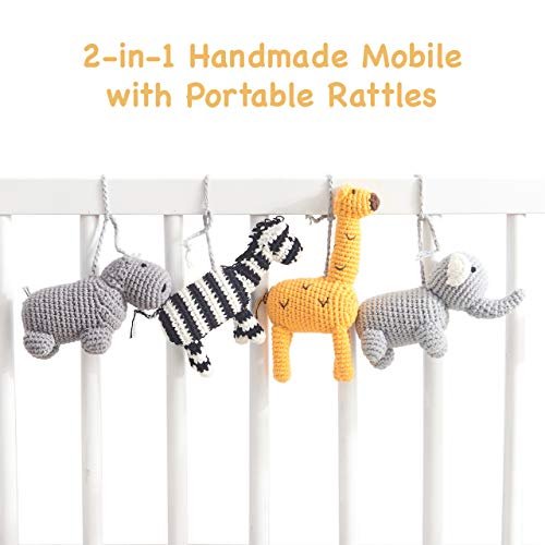 Joliecraft Woodland Safari Musical Baby Crib Mobile, Handmade Nursery Mobile Decor in White and Gray