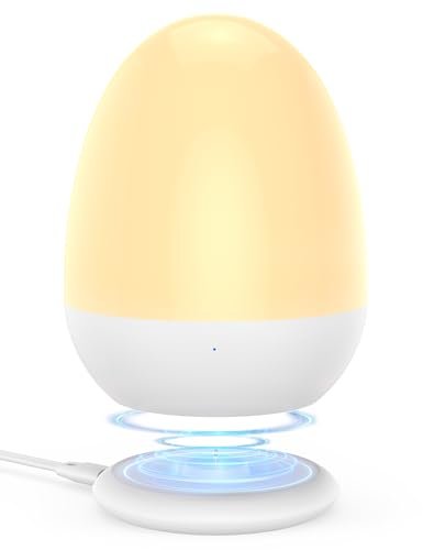 JolyWell Baby Night Light for Kid, Portable Egg Nightlight with Stable Charging Pad, Touch Nursery Night Lamp for Breastfeeding, Toddler Night Light for Bedroom, Timer Setting, ABS+PC, White-2