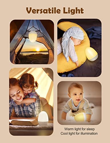 JolyWell Baby Night Light for Kid, Portable Egg Nightlight with Stable Charging Pad, Touch Nursery Night Lamp for Breastfeeding, Toddler Night Light for Bedroom, Timer Setting, ABS+PC, White-2