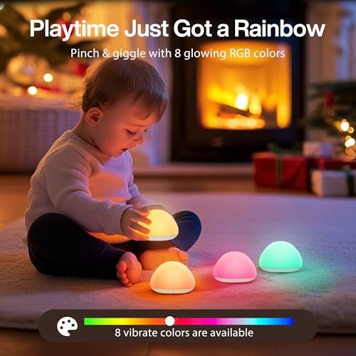 JolyWell Baby Night Light for Nursery, Soft Silicone Tap Control Night Lamp with 8 Color Changing, Stepless Dimming, Rechargeable Portable Night Light for Kids, 1H-Timer, Warm Light for Breastfeeding