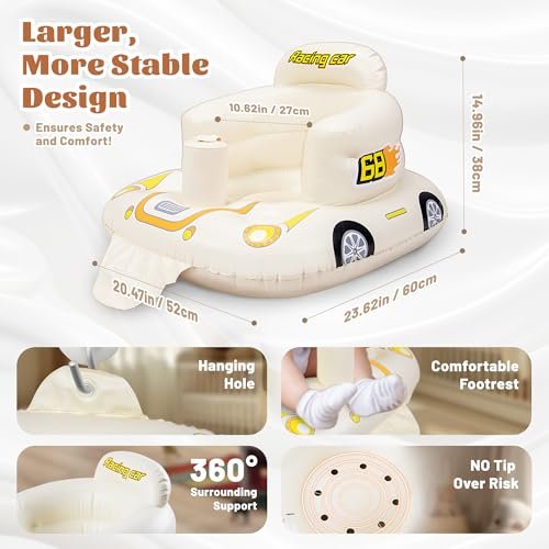 JOSEN Inflatable Seat for Babies 3 Months & Up, Baby Floor Seat Learn to Sit Up, Portable Infant Feeding Shower Chair, Blow Up Baby Chair with Built-in Air Pump - Cool Car