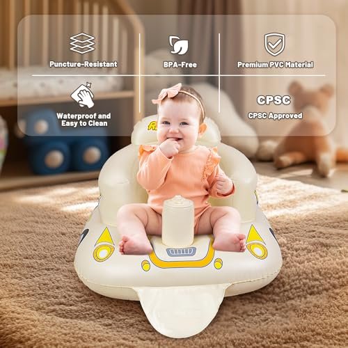 JOSEN Inflatable Seat for Babies 3 Months & Up, Baby Floor Seat Learn to Sit Up, Portable Infant Feeding Shower Chair, Blow Up Baby Chair with Built-in Air Pump - Cool Car