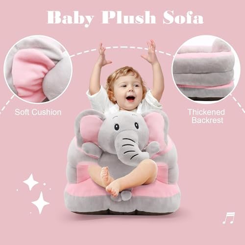 KAKIBLIN Baby Sit Up Chair,Support Sofa,Sit Me Up Floor Seat for Baby,Soft Plush Cartoon Animals Learning to Sitting Chair Seats for 3-24 Month Girls and Boys,PP Cotton Full Filling (Elephant)