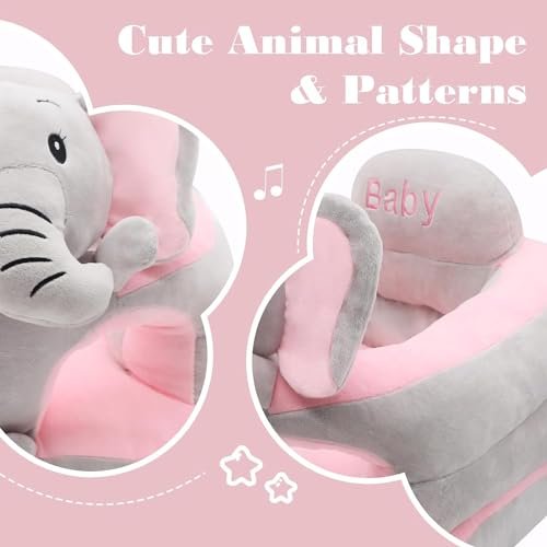 KAKIBLIN Baby Sit Up Chair,Support Sofa,Sit Me Up Floor Seat for Baby,Soft Plush Cartoon Animals Learning to Sitting Chair Seats for 3-24 Month Girls and Boys,PP Cotton Full Filling (Elephant)