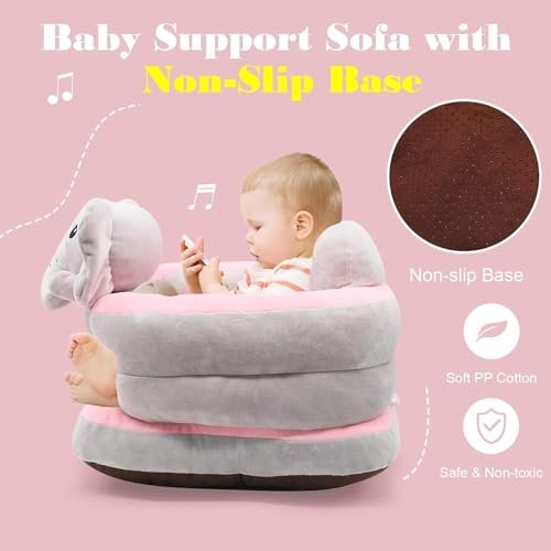 KAKIBLIN Baby Sit Up Chair,Support Sofa,Sit Me Up Floor Seat for Baby,Soft Plush Cartoon Animals Learning to Sitting Chair Seats for 3-24 Month Girls and Boys,PP Cotton Full Filling (Elephant)